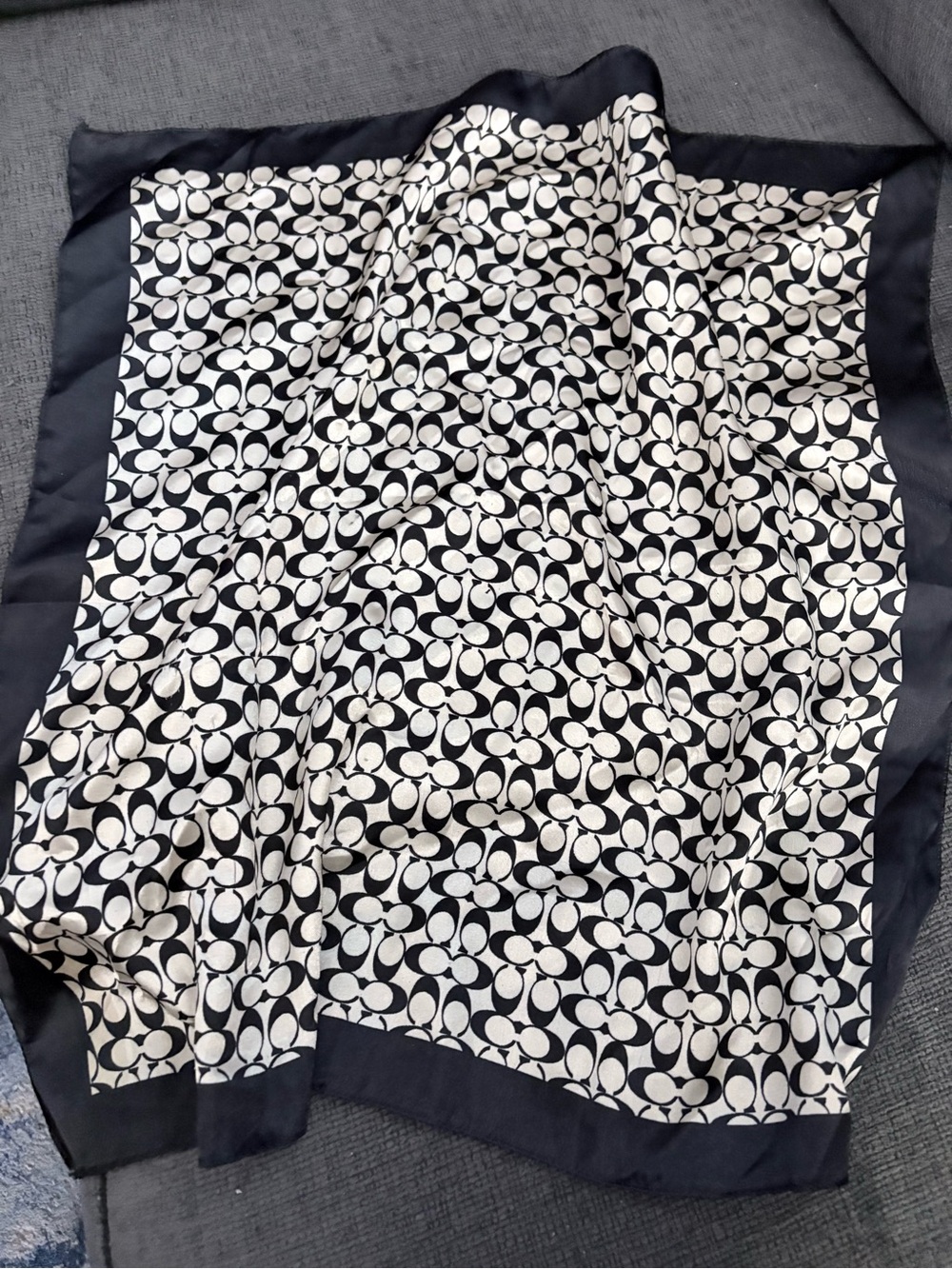Coach Black and White Patterned Silk Scarf Classic Monochrome